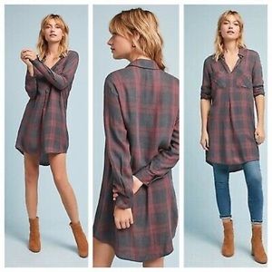 Anthro Cloth + Stone Red Plaid Flannel Dress